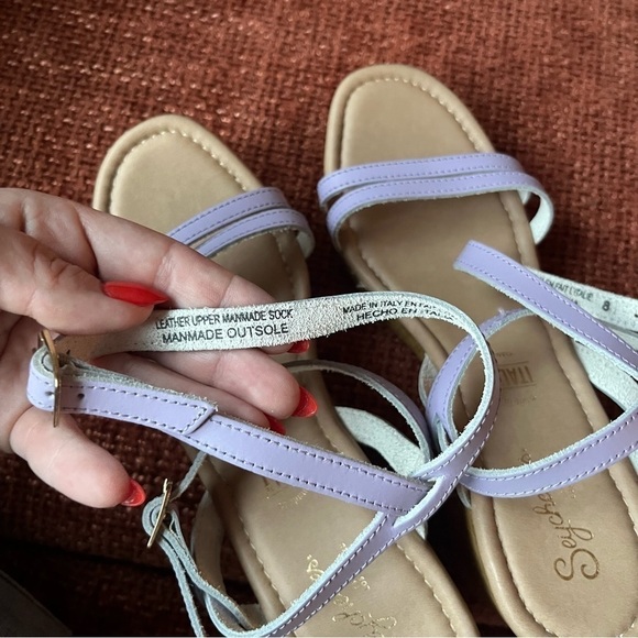 Seychelles Double Dip Lavender Purple Strappy Chunky Wood Retro Sandal Heels 8 - Picture 6 of 7
